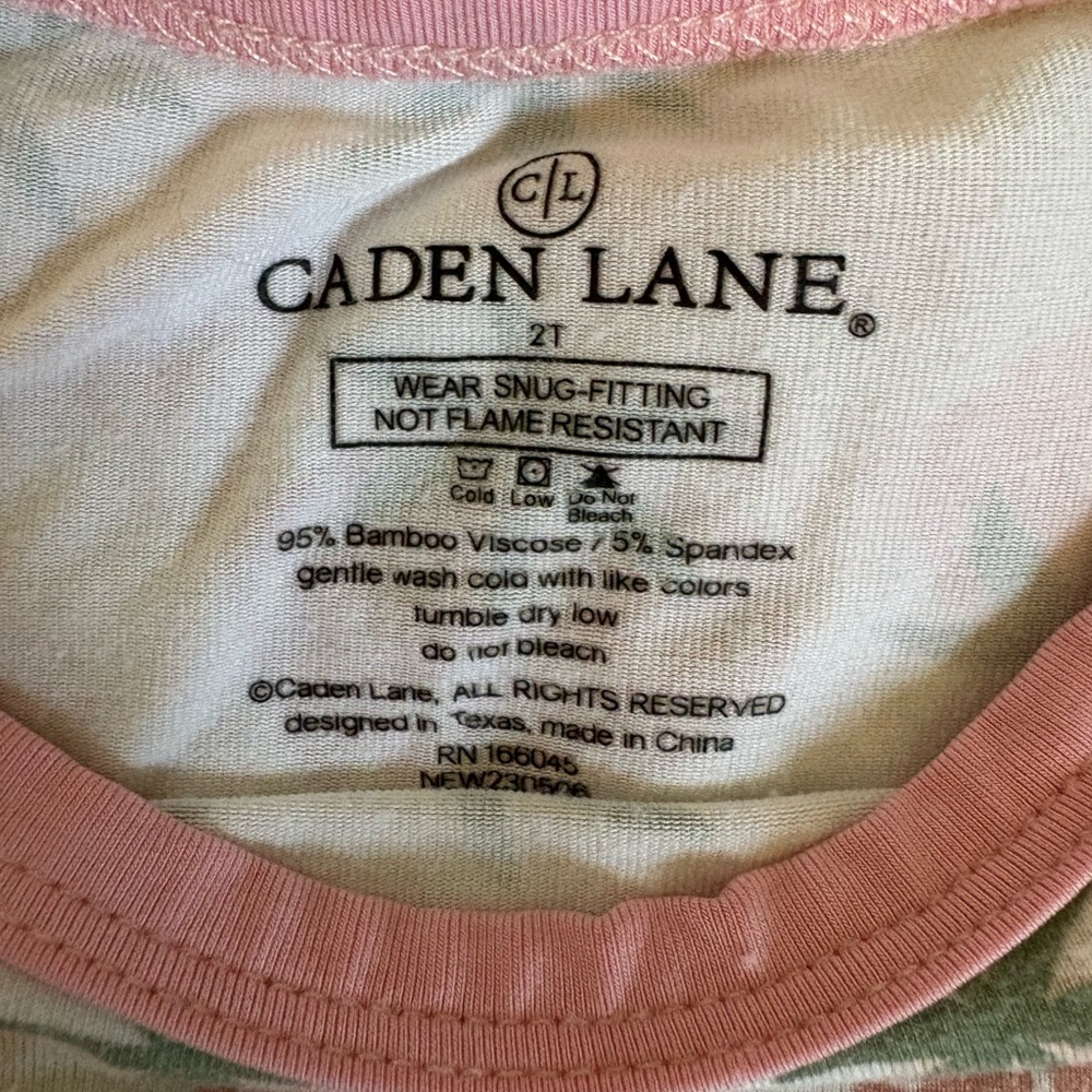 Caden Lane Pink and Green Strawberry Kids Pajama Set - Picture 3 of 3